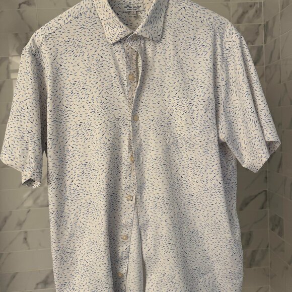 Ben Sherman Men’s White & Blue Dot Short Sleeve Button-Down, Large, Comfortable - Picture 1 of 4